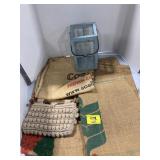 BURLAP BAGS, CANDLE LANTERN, CROCHET BAG