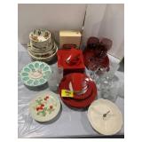 RED CHINA, STEMWARE, HEN ON NEST EGG PLATE (CHIP