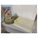 TUPPERWARE CAKE TAKER & HANDLE, CRACKER TIN,