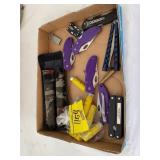 FLAT W/ POCKET KNIVES, BUTTERFLY KNIFE, SHELLS,