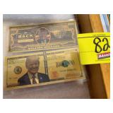 2 NOVELTY GOLD-TONE TRUMP BILLS