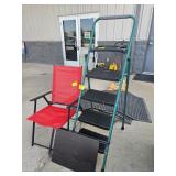 STEP STOOL, LAWN CHAIR, TABLE