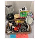 FLATWARE, KITCHEN UTENCILS, BLENDER, CANDLE,