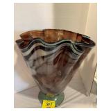 17' TALL ART GLASS RUFFLE VASE