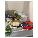 CORNINGWARE CASSEROLES, HOT PADS, STEMWARE,