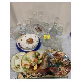 GLASS TUMBLERS, HAND PAINTED PORCELAIN PLATES,