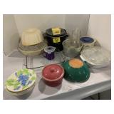 CROCK POTS, POTTERY BOWL, CORNINGWARE CASSEROLE,