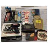 PLAYING CARDS, SOLDERING GUN, OFFICE SUPPLIES,