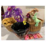 BASKETS, PLUSH ANIMALS, BARBIE PHOTO ALBUMS