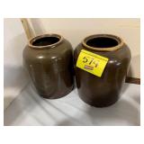 2 BROWN GLAZE CROCKS
