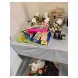 THREAD ROLLS UNDER TABLE, FLASHBULBS, SNACK SETS,