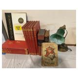 ORNATE SPINE BOOKS, ANTIQUE BOOKS, GLASS & BRASS