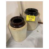 2 BROWN & WHITE CROCKS