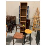 PRESSED WOOD MEDIA STAND, CARVED WOOD ROSE CHAIR,