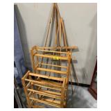 WOODEN SHOE RACKS, LARGE WOODE EASELS