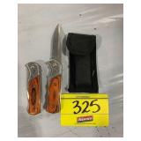 PAIR OF WOOD STYLE HANDLE POCKET KNIVES