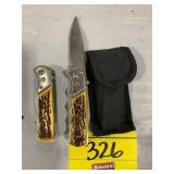 PAIR OF WOOD STYLE HANDLE POCKET KNIVES