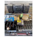 SONY BOOMBOX, TACKLE BOX, TACKLE OF ALL KINDS