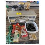 DOOR HARDWARE, PARTS ORGANIZER W/ CONTENTS, HOSE