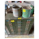2 MINNOW BUCKETS, 30 DRAWER ORGANIZER CABINET