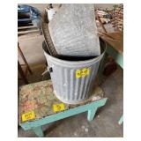 GALVANIZED COAL BUCKET & CAN, PRIMITIVE WOODEN
