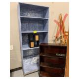 BLUE PAINTED BOOKSHELF, PICTURE FRAME, WOODEN