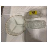 MILK GLASS DISH, 2 BUTTER DISHES