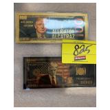 2 NOVELTY GOLD-TONE TRUMP BILLS