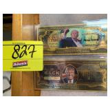 2 NOVELTY GOLD-TONE TRUMP BILLS