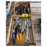 2 FLATS OF HAND TOOLS, PLIERS, WRENCHES, ETC