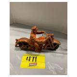 CAST IRON ORANGE MOTORCYCLE RIDER TOY
