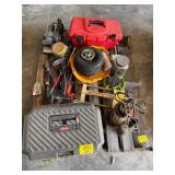 PLASTIC TOOLBOX, CRAFTSMAN SANDER, IMPLIMENT