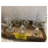 FALT OF ORNATE ANTIQUE GLASS PERFUME BOTTLES