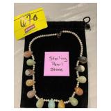 STERLING MARKED PEARL STONE NECKLACE