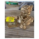 GOLD PAINTED BUST, BULOVA BRASS CLOCK