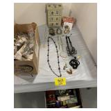 BOX OF BEER GLASSES, COSTUME JEWELRY, BOOKS UNDER