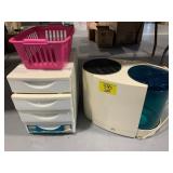 PLASTIC STORAGE & HUMIDIFIER? UNDER TABLE