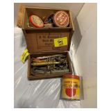 TACHOMETER TIN, SHOE SHINE SUPPLIES, BRASS