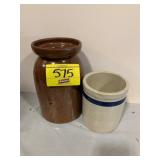 BLUE BAND CROCK, BROWN GLAZE CROCK