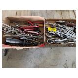 2 FLATS OF WRENCHES, RATCHETS, DRILLS, HAND