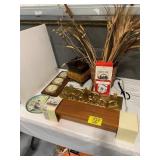 BAROMETER, WALL SHELVES, ASIAN PLATE, BASKETS,