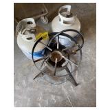 2 PROPANE TANKS, FRYER STAND