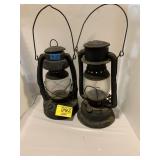 PAIR OF ANTIQUE BLACK PAINTED BARN LANTERNS