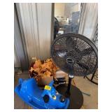 FAN, DOG ROCKING CHAIR, ANTIFREEZE JUG, FLOOR