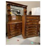 MATCHING WOOD DRESSER W/ MIRROR & CHEST OF
