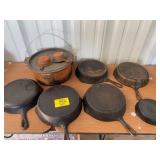 GROUP OF CAST IRON PANS & DUTCH OVEN