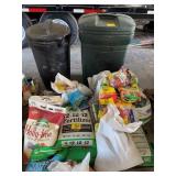 PLANT FOOD, FERTILIZER, 2 PLASTIC TRASHCANS, TOP