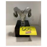 RAM HEAD FIGURE ON WOODEN BASE