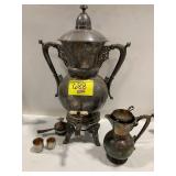 ANTIQUE SILVERPLATE TEA SERVICE POT & GLASSES