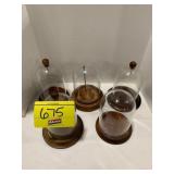 GROUP OF SMALL GLASS POCKET WATCH DOMES W/ WOODEN